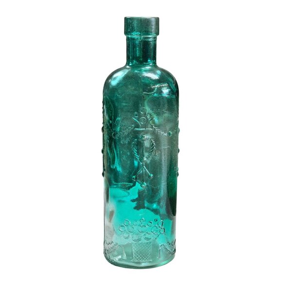 Embossed Glass Bottle Green 9" - Picture 1 of 13